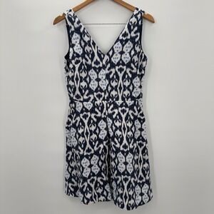 Gap Linen Fit And Flare Sleeveless Dress Navy‎ Blue Print Women's Size 4 NEW